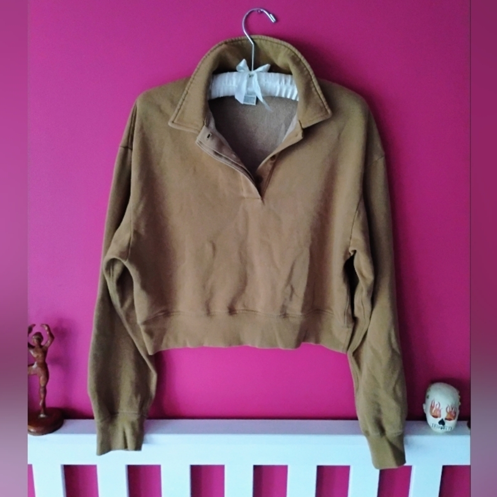 Victoria's Secret PINK Tan Oversized SOFT Sweatshirt w/Collar SIZE X-SMALL 🆕🍦